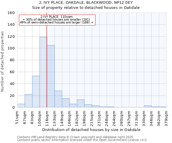 2, IVY PLACE, OAKDALE, BLACKWOOD, NP12 0EY: Size of property relative to detached houses in Oakdale