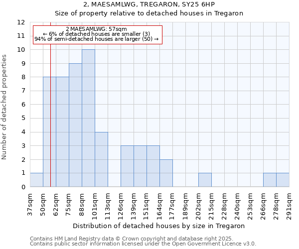 2, MAESAMLWG, TREGARON, SY25 6HP: Size of property relative to detached houses in Tregaron