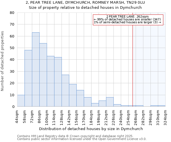 2, PEAR TREE LANE, DYMCHURCH, ROMNEY MARSH, TN29 0LU: Size of property relative to detached houses in Dymchurch