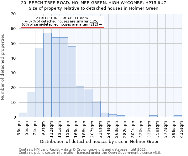 20, BEECH TREE ROAD, HOLMER GREEN, HIGH WYCOMBE, HP15 6UZ: Size of property relative to detached houses in Holmer Green