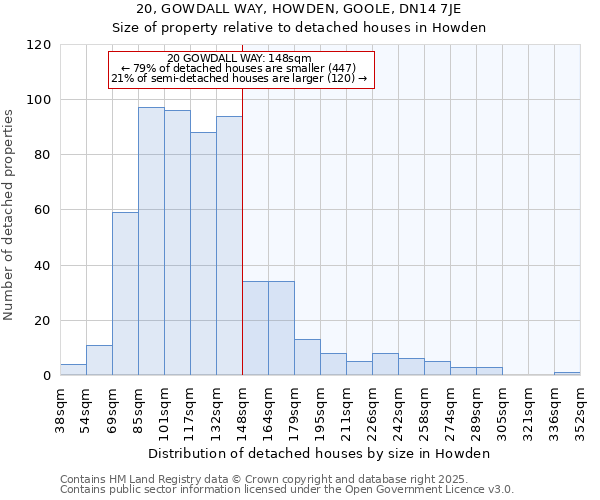 20, GOWDALL WAY, HOWDEN, GOOLE, DN14 7JE: Size of property relative to detached houses in Howden