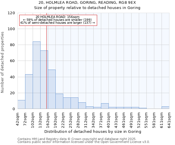 20, HOLMLEA ROAD, GORING, READING, RG8 9EX: Size of property relative to detached houses in Goring