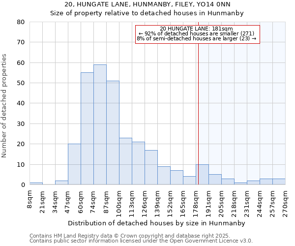 20, HUNGATE LANE, HUNMANBY, FILEY, YO14 0NN: Size of property relative to detached houses in Hunmanby