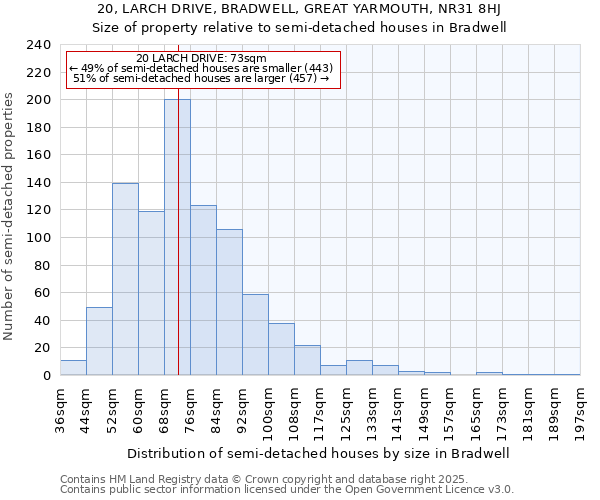 20, LARCH DRIVE, BRADWELL, GREAT YARMOUTH, NR31 8HJ: Size of property relative to detached houses in Bradwell