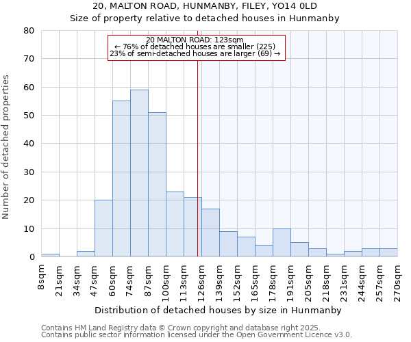 20, MALTON ROAD, HUNMANBY, FILEY, YO14 0LD: Size of property relative to detached houses in Hunmanby