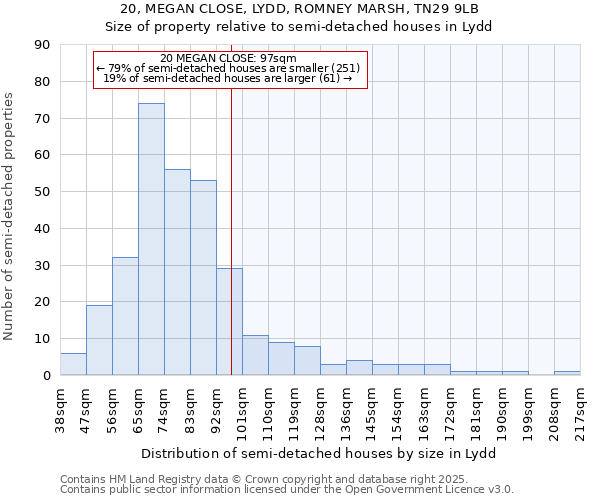 20, MEGAN CLOSE, LYDD, ROMNEY MARSH, TN29 9LB: Size of property relative to detached houses in Lydd