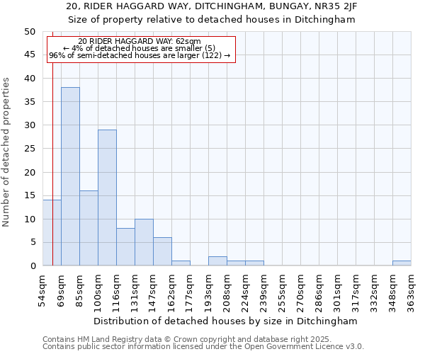 20, RIDER HAGGARD WAY, DITCHINGHAM, BUNGAY, NR35 2JF: Size of property relative to detached houses in Ditchingham