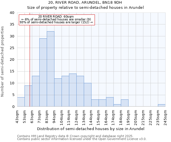 20, RIVER ROAD, ARUNDEL, BN18 9DH: Size of property relative to detached houses in Arundel