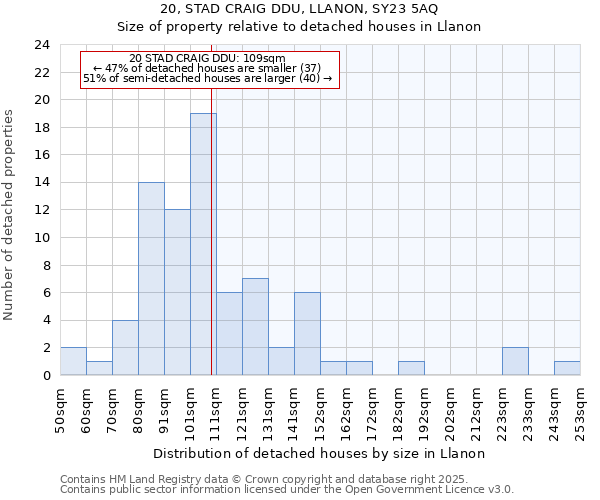 20, STAD CRAIG DDU, LLANON, SY23 5AQ: Size of property relative to detached houses in Llanon