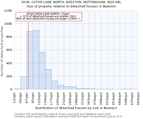 201B, CATOR LANE NORTH, BEESTON, NOTTINGHAM, NG9 4BL: Size of property relative to detached houses in Beeston