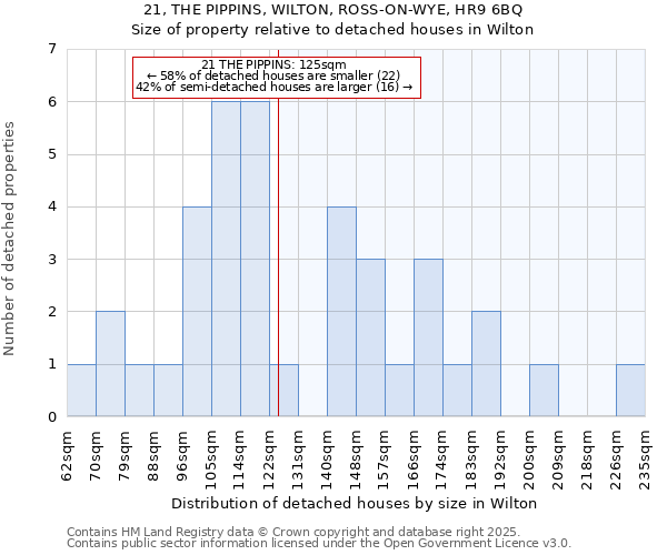 21, THE PIPPINS, WILTON, ROSS-ON-WYE, HR9 6BQ: Size of property relative to detached houses in Wilton