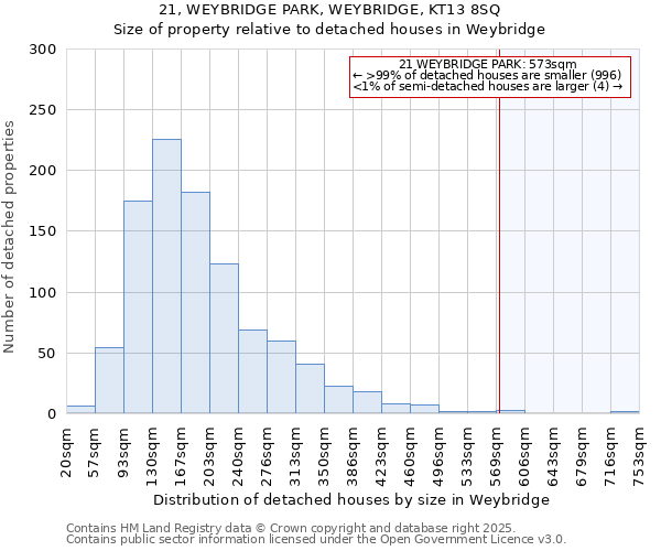 21, WEYBRIDGE PARK, WEYBRIDGE, KT13 8SQ: Size of property relative to detached houses in Weybridge