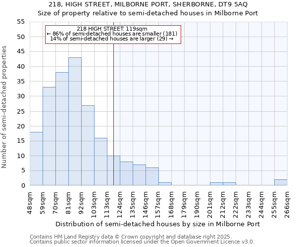 218, HIGH STREET, MILBORNE PORT, SHERBORNE, DT9 5AQ: Size of property relative to detached houses in Milborne Port