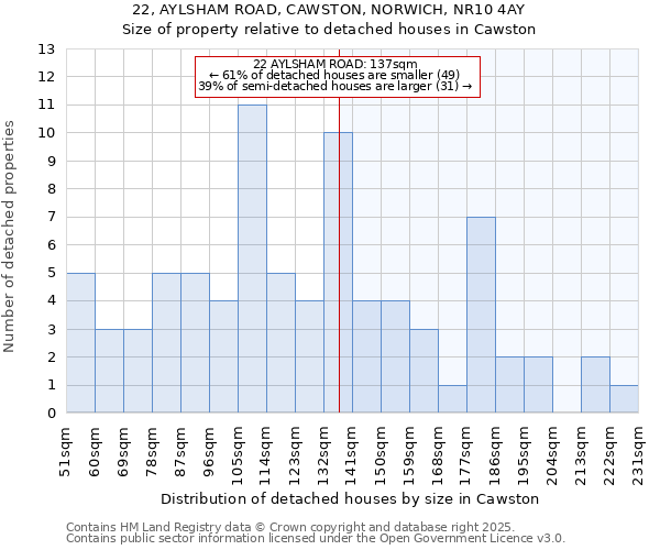 22, AYLSHAM ROAD, CAWSTON, NORWICH, NR10 4AY: Size of property relative to detached houses in Cawston