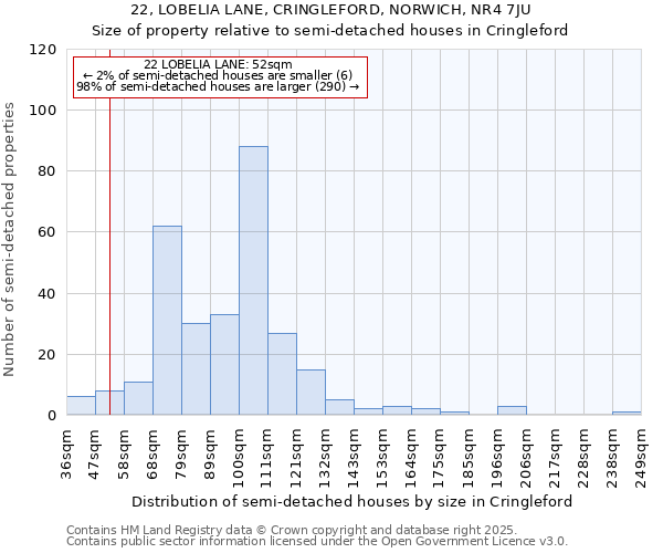 22, LOBELIA LANE, CRINGLEFORD, NORWICH, NR4 7JU: Size of property relative to detached houses in Cringleford