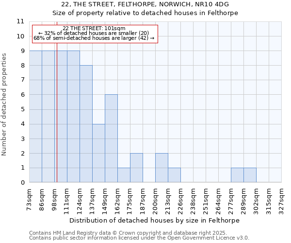 22, THE STREET, FELTHORPE, NORWICH, NR10 4DG: Size of property relative to detached houses in Felthorpe