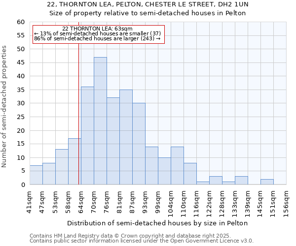 22, THORNTON LEA, PELTON, CHESTER LE STREET, DH2 1UN: Size of property relative to detached houses in Pelton