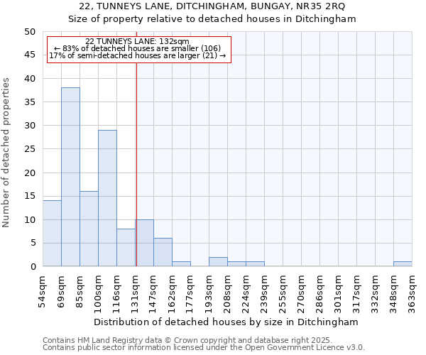 22, TUNNEYS LANE, DITCHINGHAM, BUNGAY, NR35 2RQ: Size of property relative to detached houses in Ditchingham