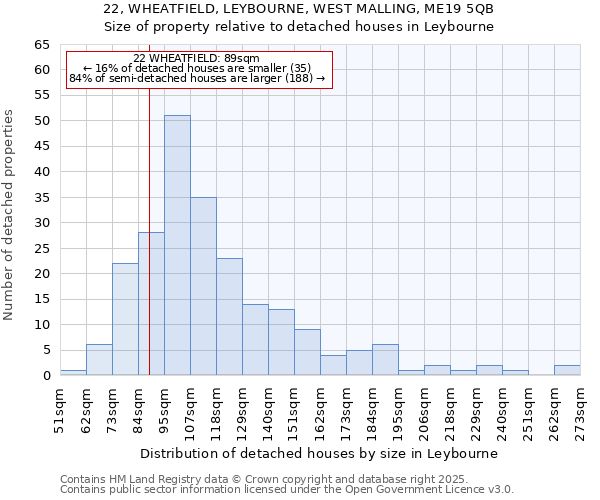 22, WHEATFIELD, LEYBOURNE, WEST MALLING, ME19 5QB: Size of property relative to detached houses in Leybourne