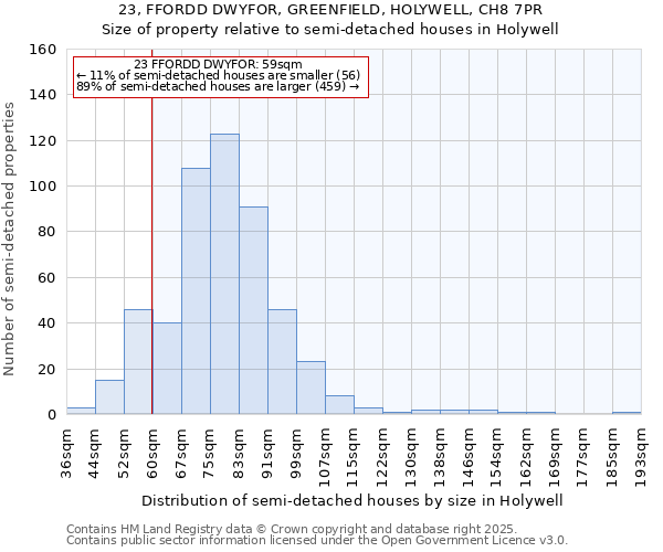 23, FFORDD DWYFOR, GREENFIELD, HOLYWELL, CH8 7PR: Size of property relative to detached houses in Holywell