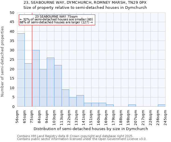 23, SEABOURNE WAY, DYMCHURCH, ROMNEY MARSH, TN29 0PX: Size of property relative to detached houses in Dymchurch