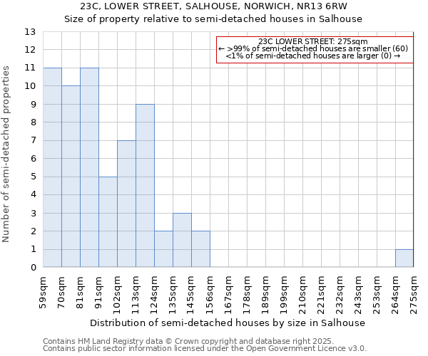 23C, LOWER STREET, SALHOUSE, NORWICH, NR13 6RW: Size of property relative to detached houses in Salhouse