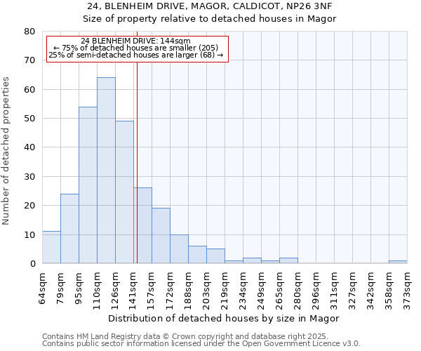 24, BLENHEIM DRIVE, MAGOR, CALDICOT, NP26 3NF: Size of property relative to detached houses in Magor