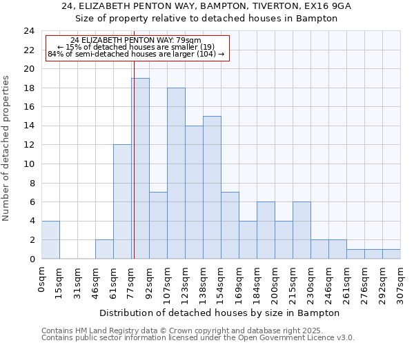 24, ELIZABETH PENTON WAY, BAMPTON, TIVERTON, EX16 9GA: Size of property relative to detached houses in Bampton