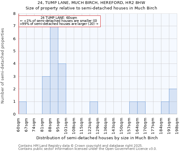 24, TUMP LANE, MUCH BIRCH, HEREFORD, HR2 8HW: Size of property relative to detached houses in Much Birch