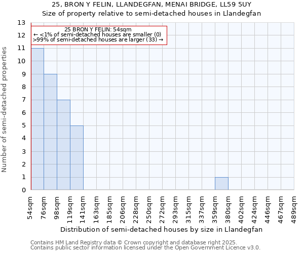 25, BRON Y FELIN, LLANDEGFAN, MENAI BRIDGE, LL59 5UY: Size of property relative to detached houses in Llandegfan