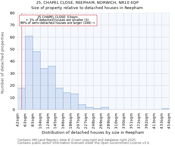 25, CHAPEL CLOSE, REEPHAM, NORWICH, NR10 4QP: Size of property relative to detached houses in Reepham