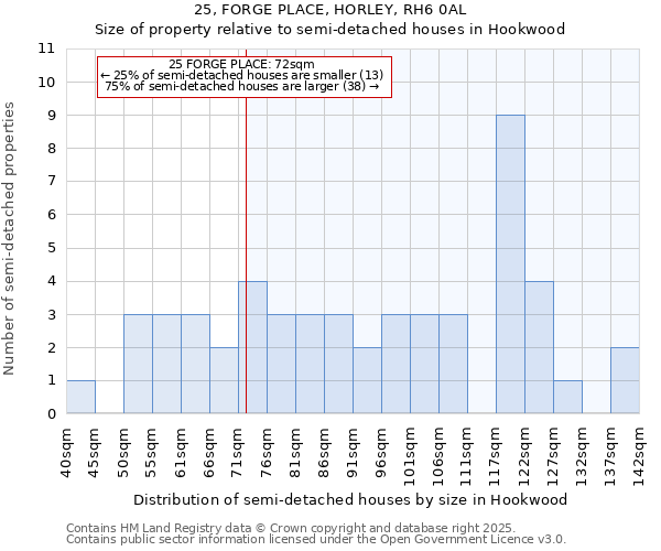 25, FORGE PLACE, HORLEY, RH6 0AL: Size of property relative to detached houses in Hookwood