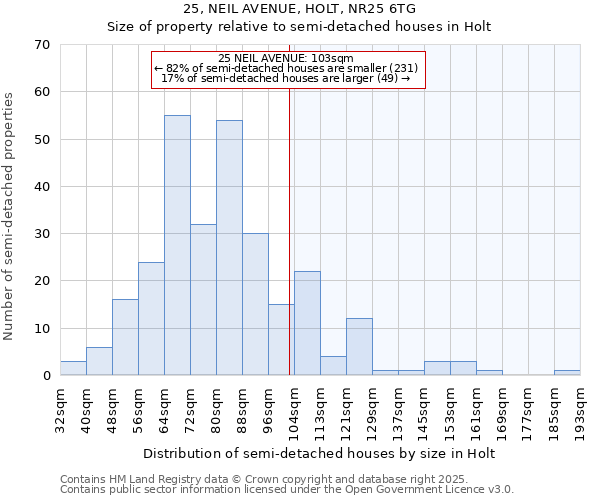 25, NEIL AVENUE, HOLT, NR25 6TG: Size of property relative to detached houses in Holt