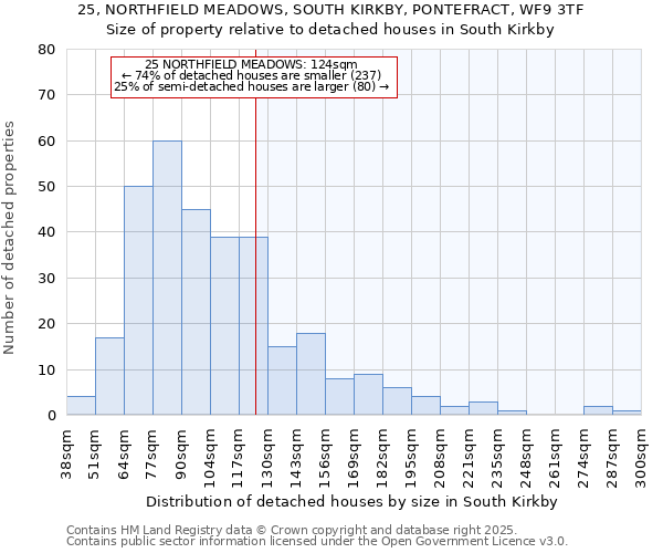 25, NORTHFIELD MEADOWS, SOUTH KIRKBY, PONTEFRACT, WF9 3TF: Size of property relative to detached houses in South Kirkby