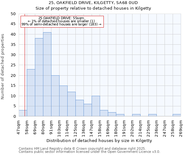 25, OAKFIELD DRIVE, KILGETTY, SA68 0UD: Size of property relative to detached houses in Kilgetty