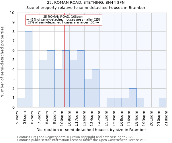 25, ROMAN ROAD, STEYNING, BN44 3FN: Size of property relative to detached houses in Bramber