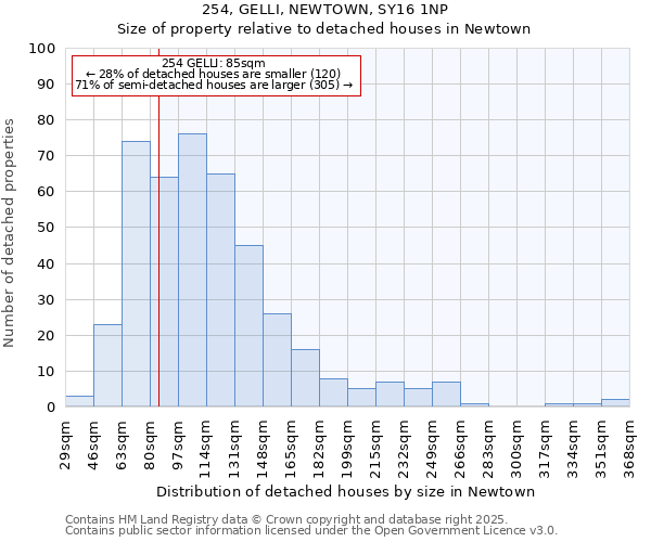 254, GELLI, NEWTOWN, SY16 1NP: Size of property relative to detached houses in Newtown