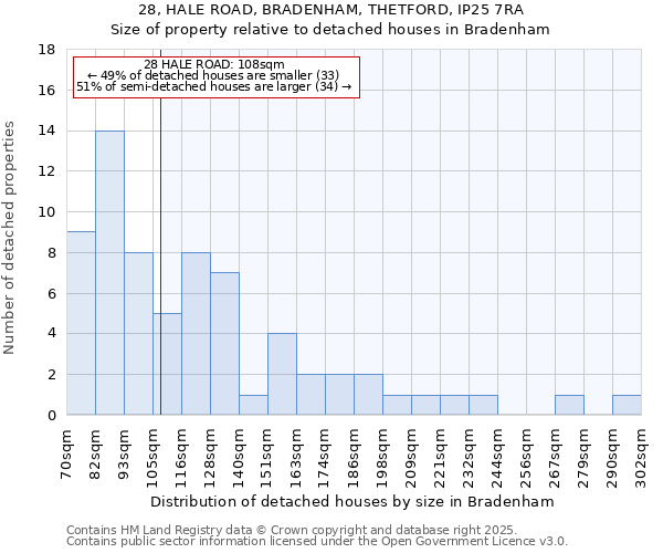 28, HALE ROAD, BRADENHAM, THETFORD, IP25 7RA: Size of property relative to detached houses in Bradenham