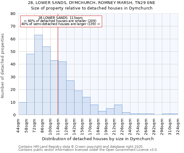 28, LOWER SANDS, DYMCHURCH, ROMNEY MARSH, TN29 0NE: Size of property relative to detached houses in Dymchurch