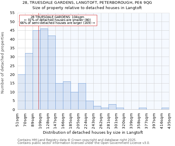 28, TRUESDALE GARDENS, LANGTOFT, PETERBOROUGH, PE6 9QG: Size of property relative to detached houses in Langtoft