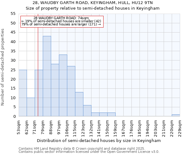 28, WAUDBY GARTH ROAD, KEYINGHAM, HULL, HU12 9TN: Size of property relative to detached houses in Keyingham