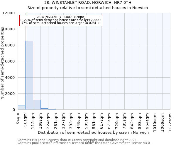 28, WINSTANLEY ROAD, NORWICH, NR7 0YH: Size of property relative to detached houses in Norwich