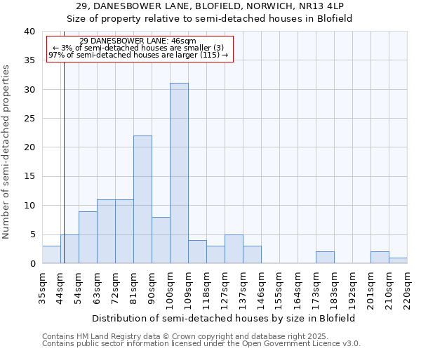 29, DANESBOWER LANE, BLOFIELD, NORWICH, NR13 4LP: Size of property relative to detached houses in Blofield