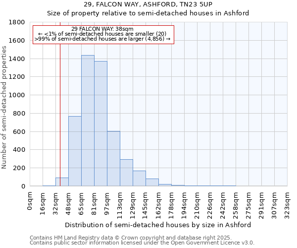 29, FALCON WAY, ASHFORD, TN23 5UP: Size of property relative to detached houses in Ashford