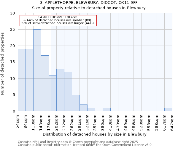 3, APPLETHORPE, BLEWBURY, DIDCOT, OX11 9FF: Size of property relative to detached houses in Blewbury