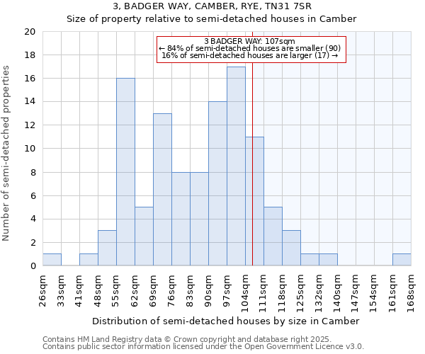 3, BADGER WAY, CAMBER, RYE, TN31 7SR: Size of property relative to detached houses in Camber