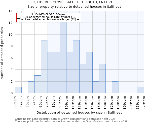 3, HOLMES CLOSE, SALTFLEET, LOUTH, LN11 7UL: Size of property relative to detached houses in Saltfleet