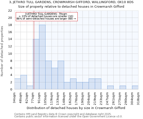 3, JETHRO TULL GARDENS, CROWMARSH GIFFORD, WALLINGFORD, OX10 8DS: Size of property relative to detached houses in Crowmarsh Gifford