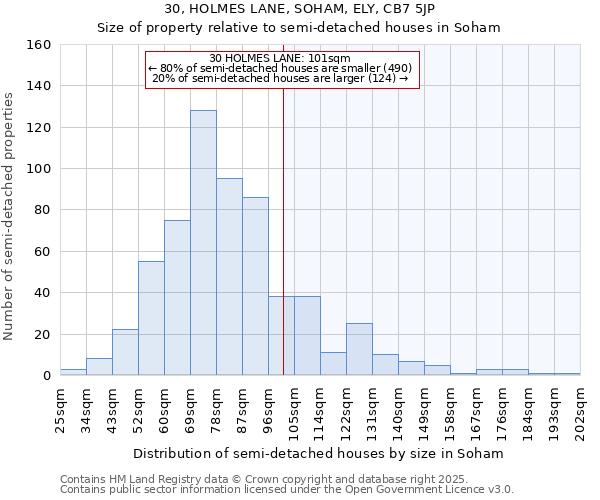 30, HOLMES LANE, SOHAM, ELY, CB7 5JP: Size of property relative to detached houses in Soham