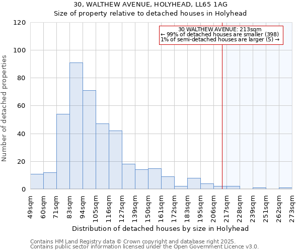 30, WALTHEW AVENUE, HOLYHEAD, LL65 1AG: Size of property relative to detached houses in Holyhead